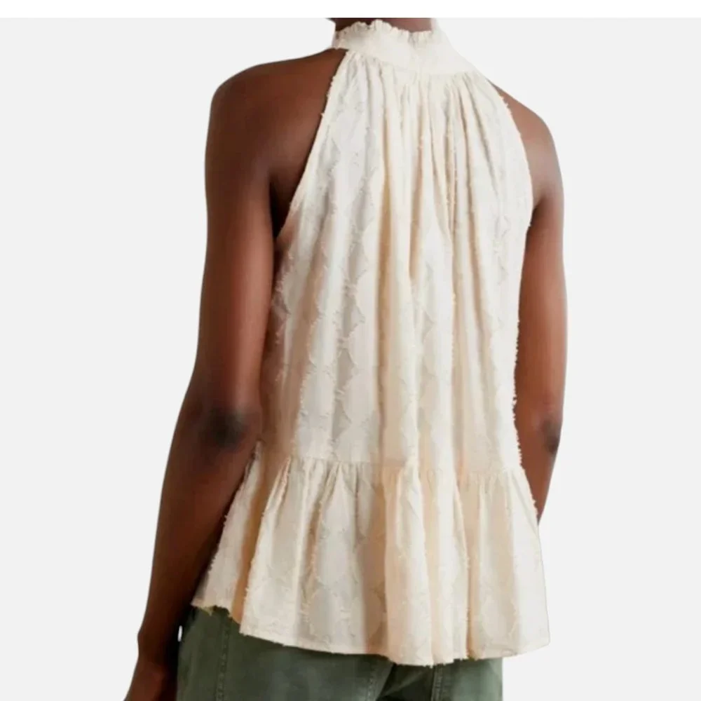 NWT Apiece Apart Nissi Tiered Peplum Top Cream Sleeveless Ruffle Neck M - Picture 2 of 6